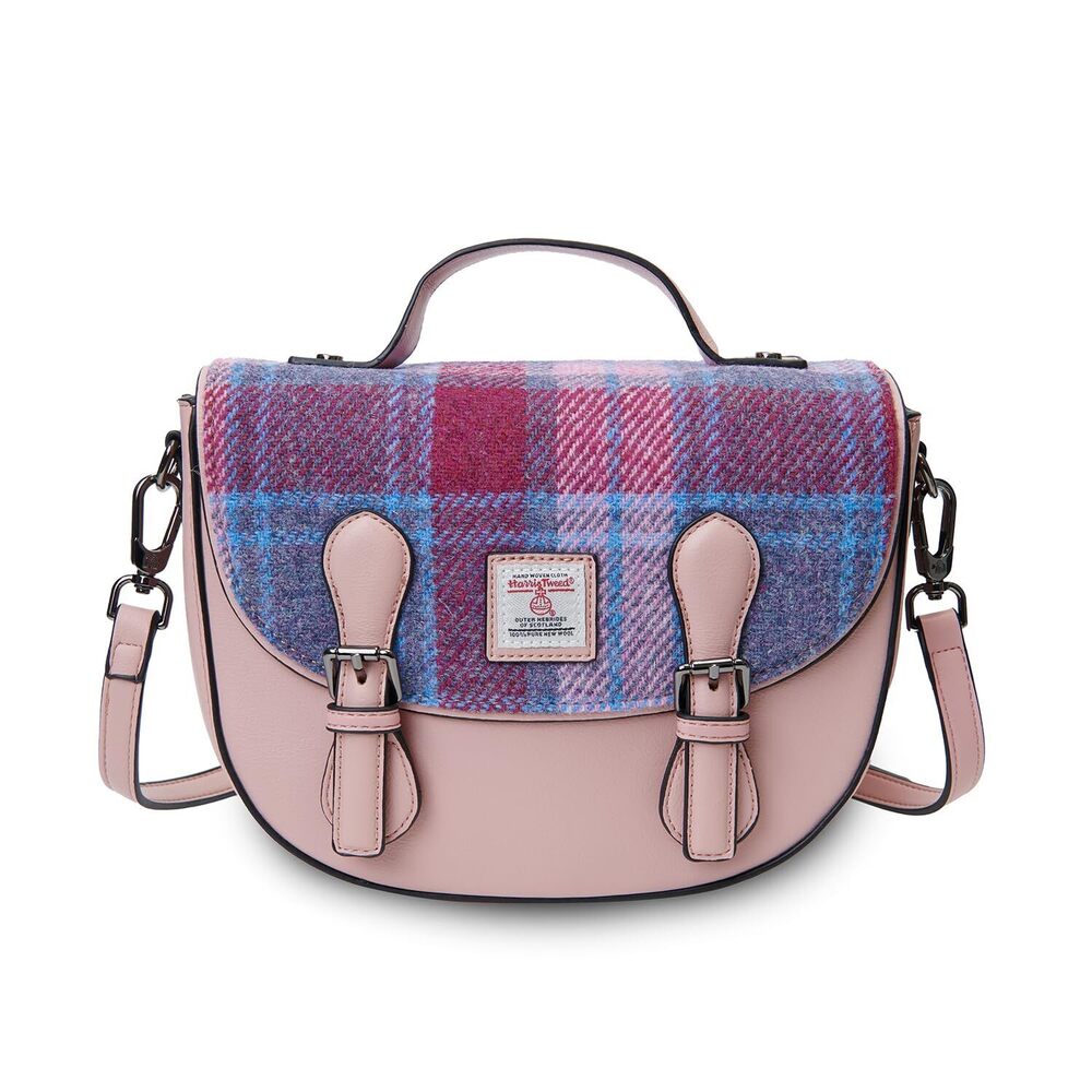 1580 The Medium Cobble Satchel - Medium Satchel With HARRIS TWEED Pink Blue